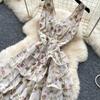Summer Vacation Floral Printed Halter Chiffon Tiered Maxi Dress for Women Sexy V-Neck Backless Lace-up Ruffles Holiday Long Dress