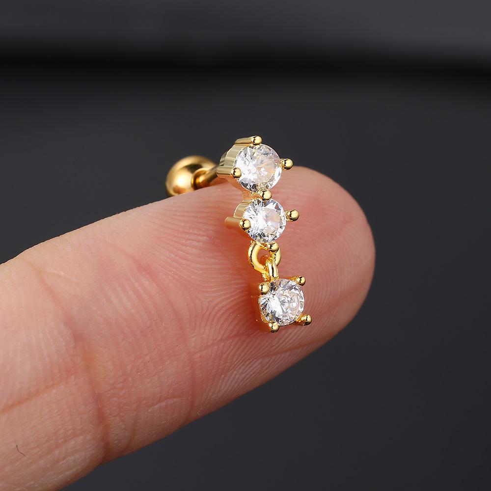 1pc Simple Gold Color Elegant Screw Stud Earring For Women Cute Ear Piercing Lobe Cartilage Accessory Mini Zircon Ear Jewelry