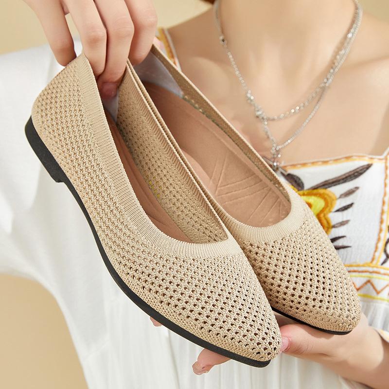 Solid Color Women's Pointed Toe Fly-knit Casual Flats