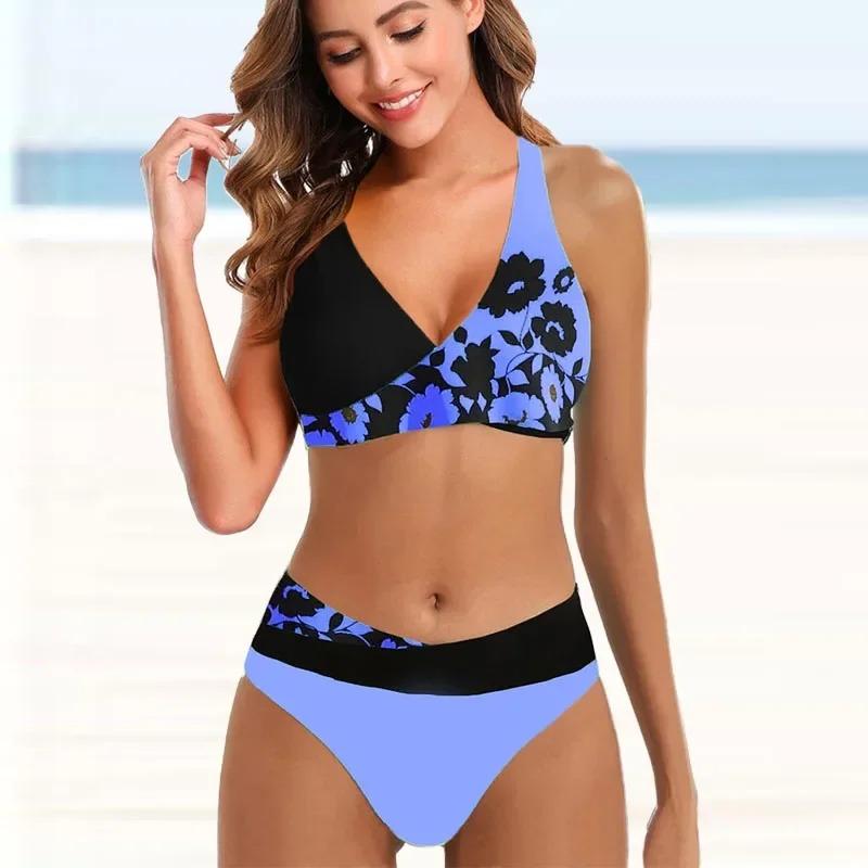 Kadın Yüzme Mayosu Halter Mayo İki Parça Mayo Çiçekli Çiçekli Kaju Baskılı Tankini Üst Boyshorts Yüzme S-5XL