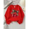 Girls' Sweatshirt, Girls' Clothes, Girls' Round Neck Fashion Sweatshirt, Leopard Print Bow Cherry, Girls' Autumn And Winter Trendy Print Sweatshirt