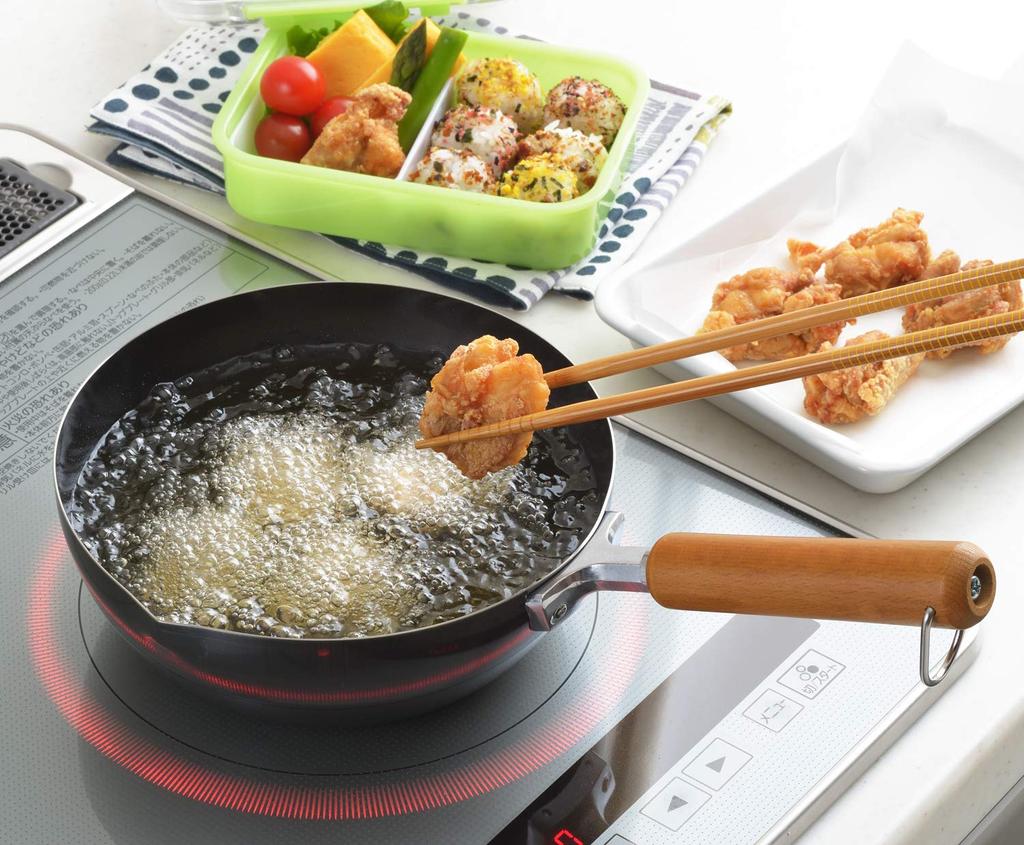 Yoshikawa 20cm Eisen Tief Kompatibel mit Gas und Induktion Modell Hergestellt in Japan Fritteuse/Tempura-Pfanne, Schwarz, Kochfelder, 3808908,