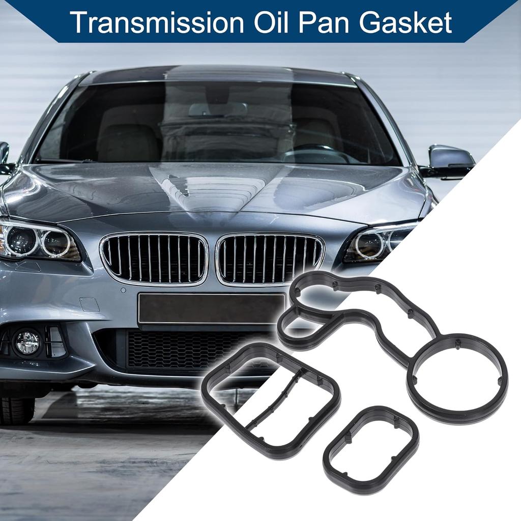 No.11428591460 Transmission Oil Pan Gasket for BMW X1 2016-2020, for BMW X2 2018-2019/Engine Oil Filter Housing Gasket/Durable Rubber/3 Pcs/Black