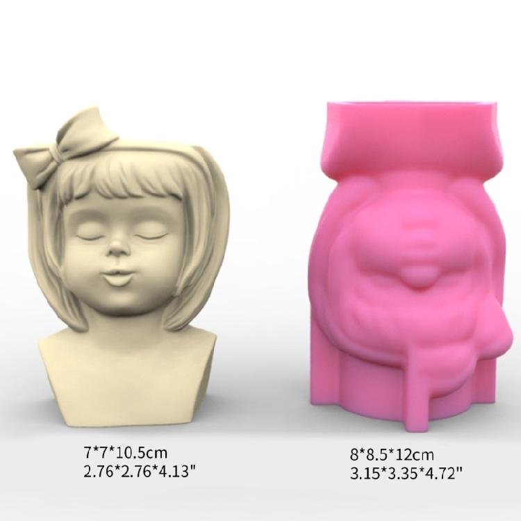 Bowknot Girl Flower Pot Silicone Resin Mould DIY Succulent Planter Molds Craft
