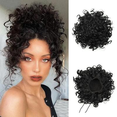 Sentetik Kısa Dağınık Saç Çörekler saç parçası Elastik İpli Gevşek Büyük Kıvırcık At Kuyruğu Uzantıları Peruk Kadınlar Için Cosplay Giymek