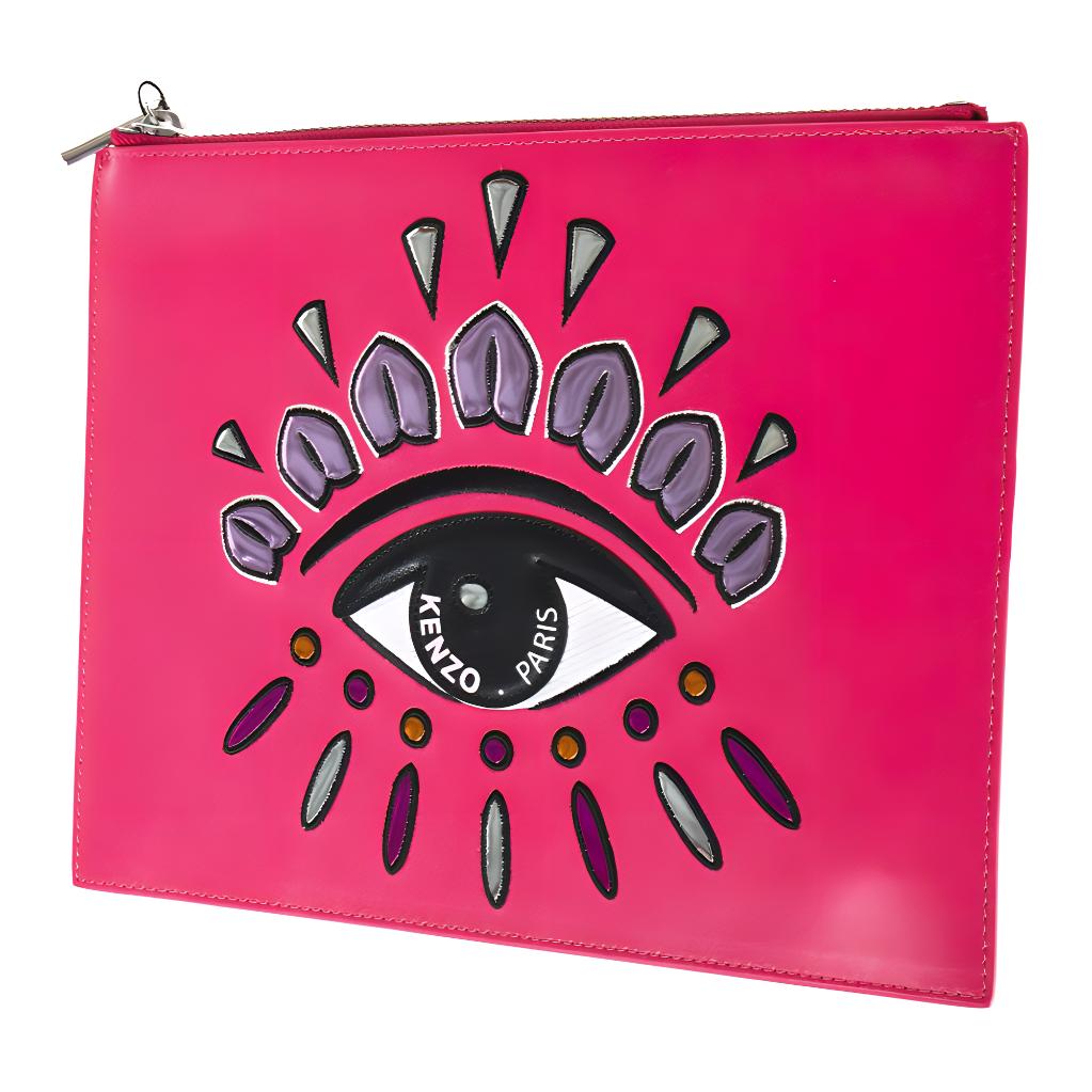 Kenzo Iconic Eye Embroidered Logo Embossed Leather And Polyurethane Clutch Women Clutch Deep-Purple F852SA607L2226