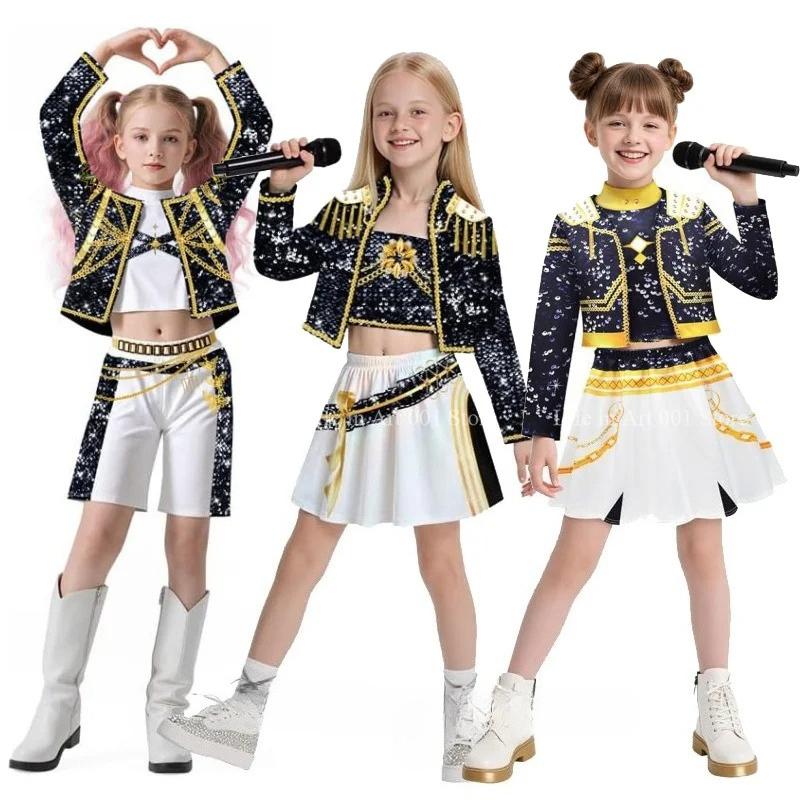 Girls Kids Zoey Rumi Mira Cosplay Idol Black Stage Perfermence Suit K-Pop Demon Hunters Costume Set Child Halloween Carniva Suit
