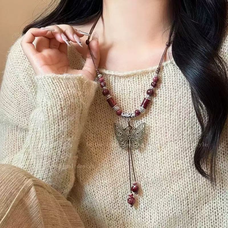 New Chinese Bohemian Retro Tassel Long Necklace Female Exotic Ethnic Style Pendant Versatile Neck Accessories