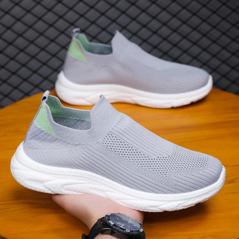 Men's Fly-woven Mesh Casual Sneakers Unisex Slip on Soft Sole Light Running Sports Shoes Chunky Hiking Casuals Zapatillas Hombre