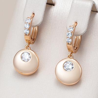 Modische einfache glänzende runde Münz-Hängeohrringe für Damen, Farbe Roségold mit natürlichem Zirkon, Party, täglich, feiner Schmuck
