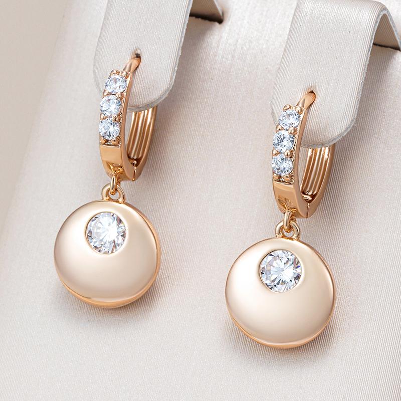 Fashion Simple Glossy Round Coin Dangle Earrings Women Rose Gold Color With Natural Zircon Party Daily Fine Jewelry