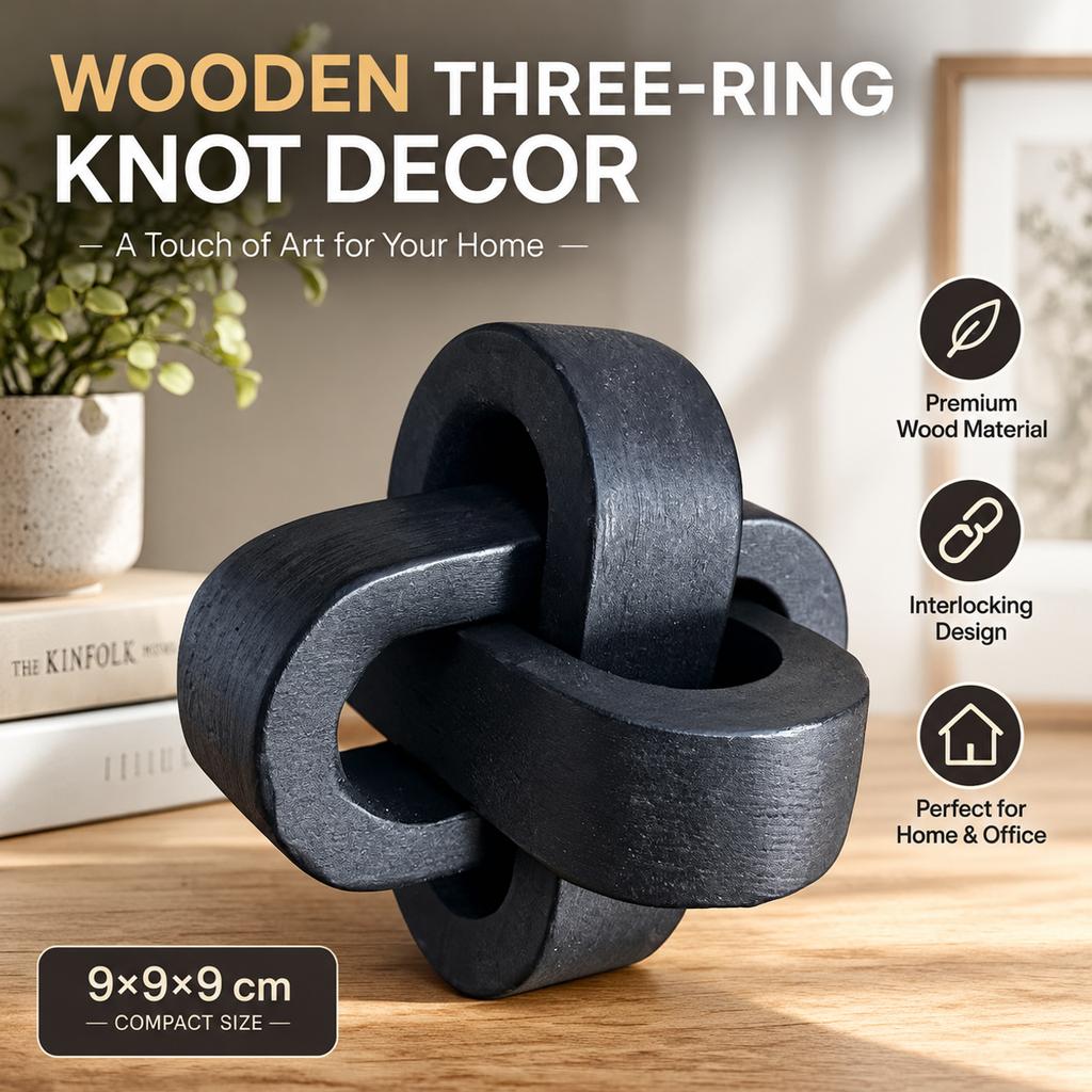 Wooden Three-Ring Knot Decor, 9 cm Wide-Ribbed Small, American Country Style, 4 Colors