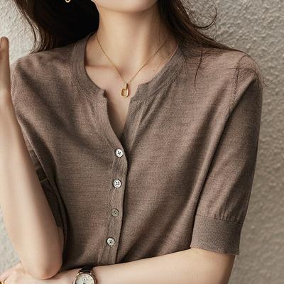 Summer Short Sleeve V-Neck Knitted Blouse Shirt Women Tops J246