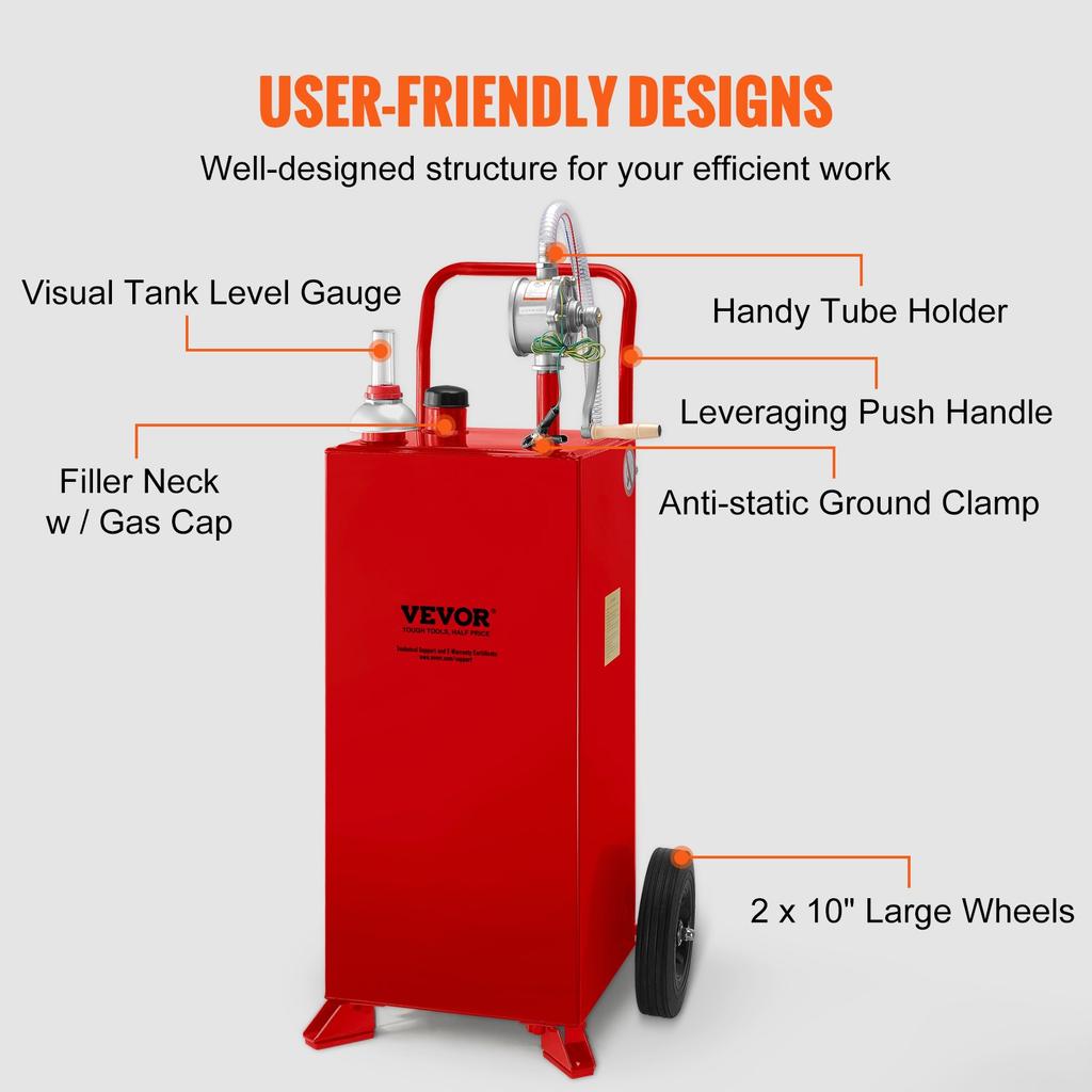 VEVOR 30 Gallon Fuel Caddy, Fuel Storage Tank On 2 Wheels, Portable Gas Caddy with Manuel Transfer Pump, Gasoline Diesel Fuel Container for Cars