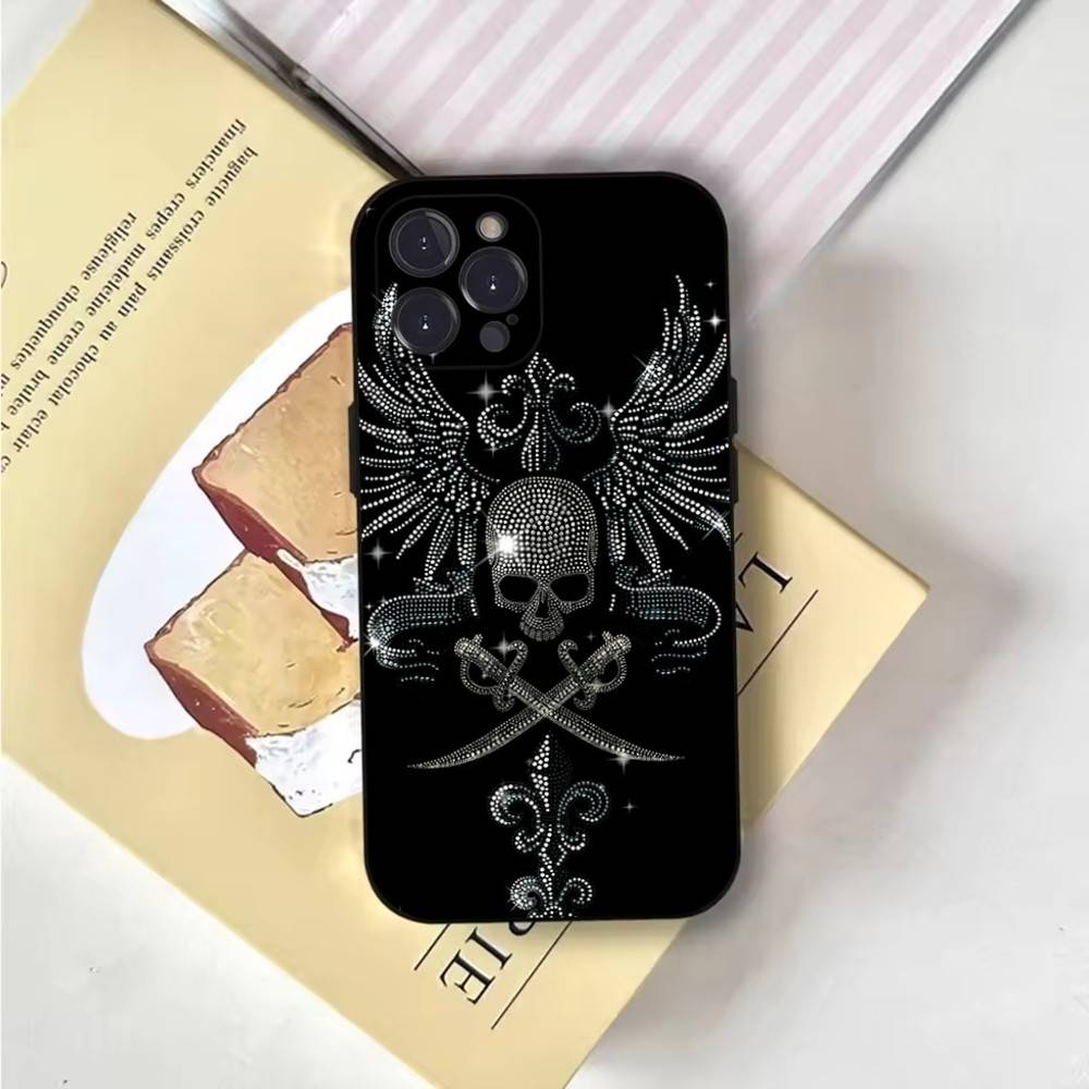 Gothic Cross Skull Y2K Phone Case For iPhone 6,17,16,15,14,13,12,11 Plus,Pro Max,XS,X,XR,SE,Mini,8,7,Soft Silicone Black Cover