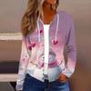Chaqueta Casual con Capucha y Cremallera de Manga Larga con Estampado Navideño de Moda para Mujer