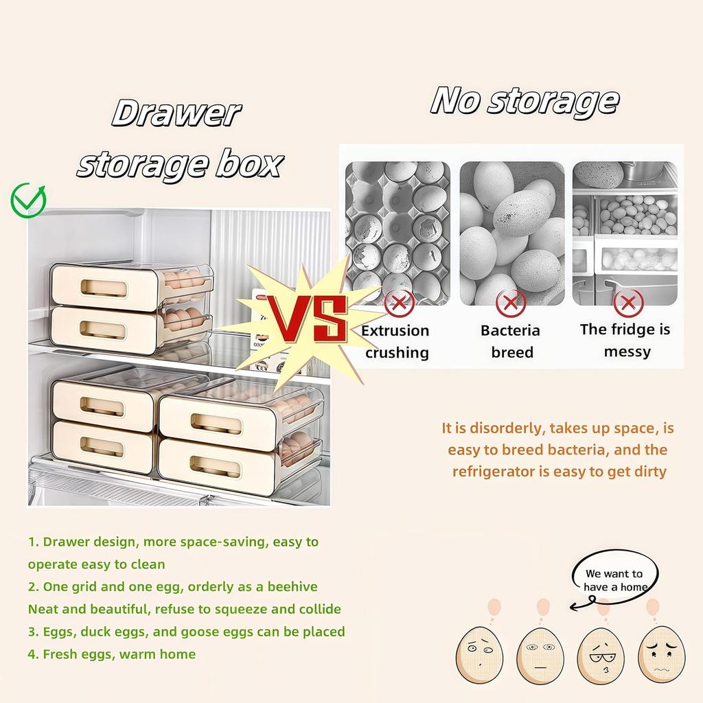 Clear 32-Egg Holder for Refrigerator, Egg Container for Refrigerator, Egg Organizer for Refrigerator.