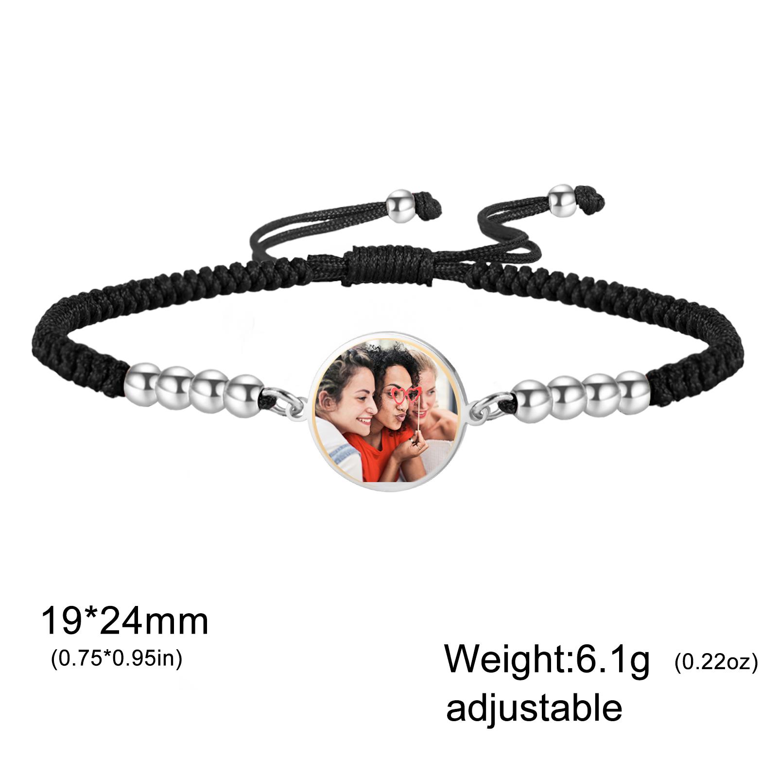 

Lemegeton Customized Photo Bracelet Red Black Rope Round Pendant Stainless Steel Jewelry for Women Men Personalized Trend Gifts
