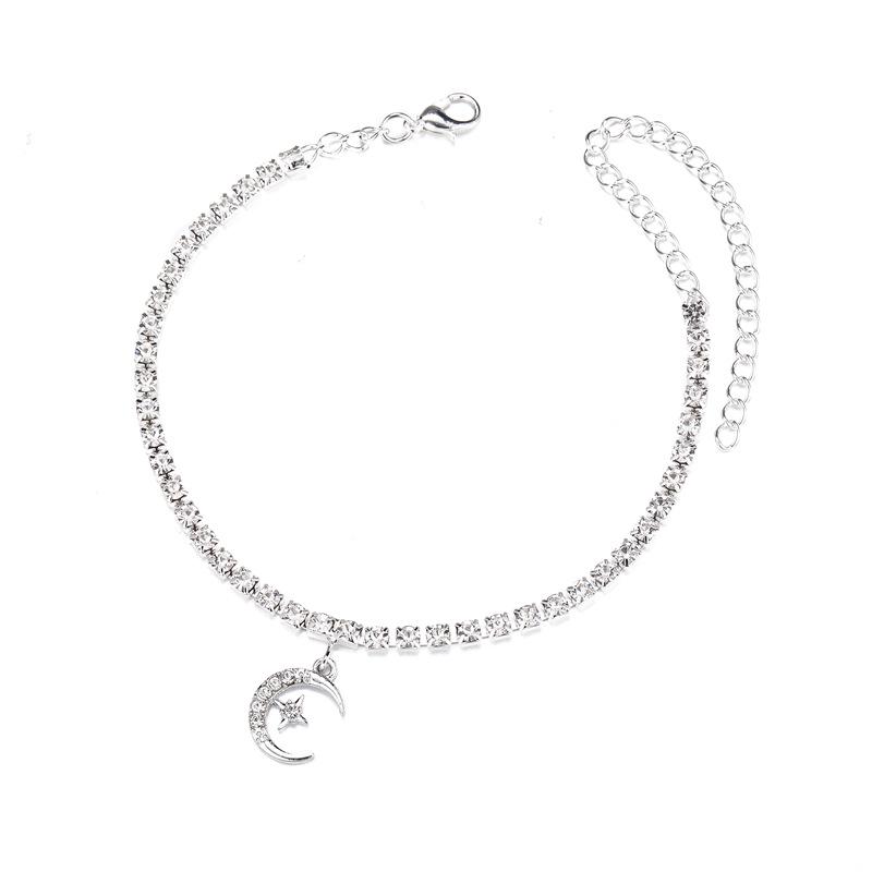 Exquisite Star and Moon Diamond Pendant Anklet for Women
