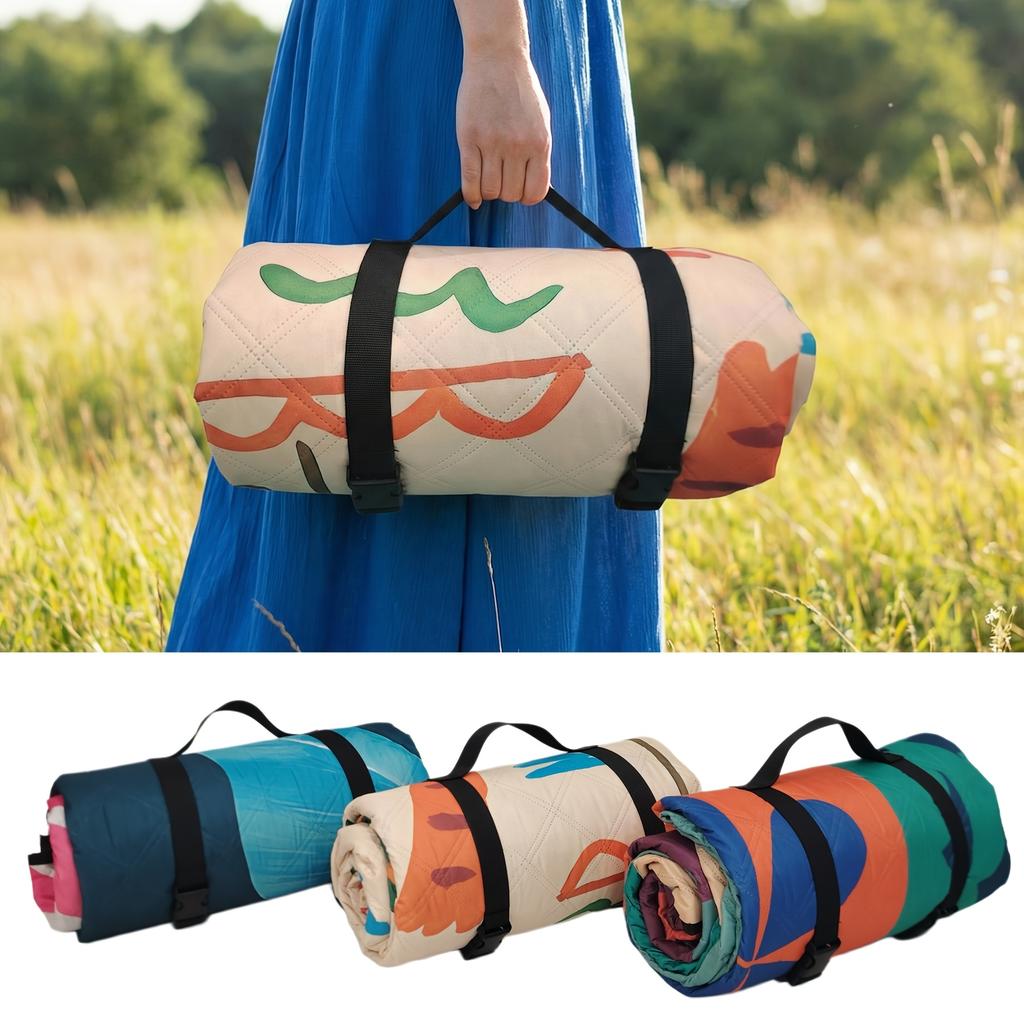 Extra Large 78x78 Foldable Picnic Blanket Soft Padded Floral Fruit Print With Carry Strap Pu Coated Oxford Beach Camping Travel