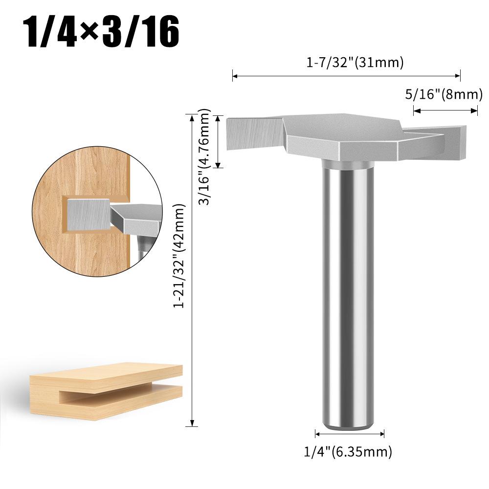 1/4 Schaft T-Messer 1/2 Nutfräser Legierung Nutfräserkopf Holzbearbeitung Fräser Wolframstahl Fräserkopf Holzbearbeitung Nutfräser