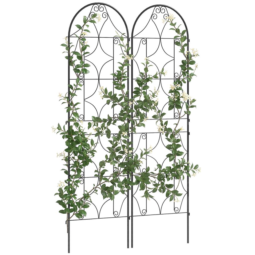 Set of 2 Garden Trellis Climbing Plant Supports, Metal, 50 X 180 Cm, Black