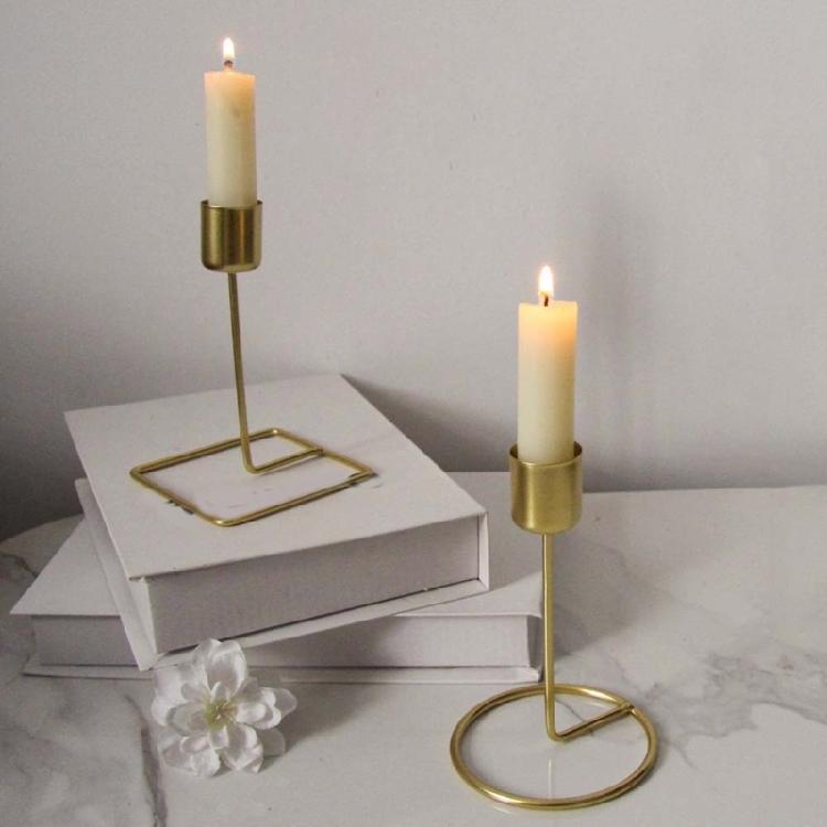 European Metal Crafts Candle Stand with Round Base Golden Taper Candle Holder Candlestick for Home Centerpieces Decors