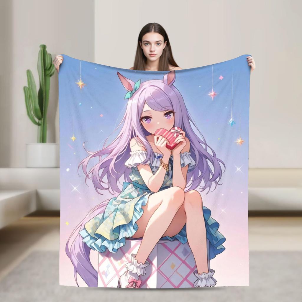 Umamusume Pretty Derby Mejiro Blanket Fleece Autumn/Winter Portable Lightweight Throw Blanket for Bed Bedroom Rug Piece