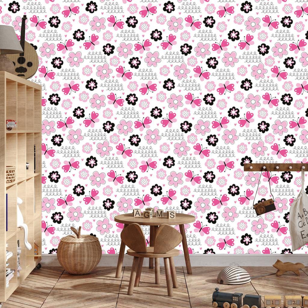 Wallpaper Butterflies Hearts and Flowers for Living Room and Bedroom 50x1000