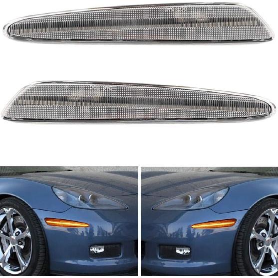 

NJSBYL C6 Corvette LED Side Marker Light Kits for Chevy Corvette C6 2005 2006 2007 2008 2009 2010 2011 2012 2013 Grand Sport Z06 ZR1 Amber/Red LED Clear Lens, Front