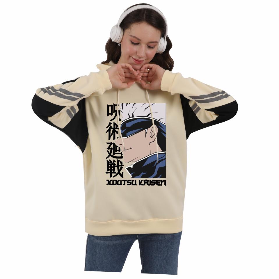 Jujutsu Kaisen Men’s European & American Patchwork Hooded Sweatshirt