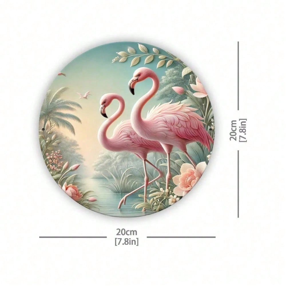 Creative Flamingo Flower Metal Tin Sign, Tropical Wall Art Poster For Living Room Bedroom Bathroom Decor