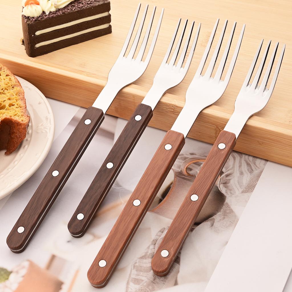 4/5pcs Imitation Wooden Handle Cutlery Set Clamp Stainless Steel Dinnerware Set Western Knife Fork Tea Spoon Tableware Flatware