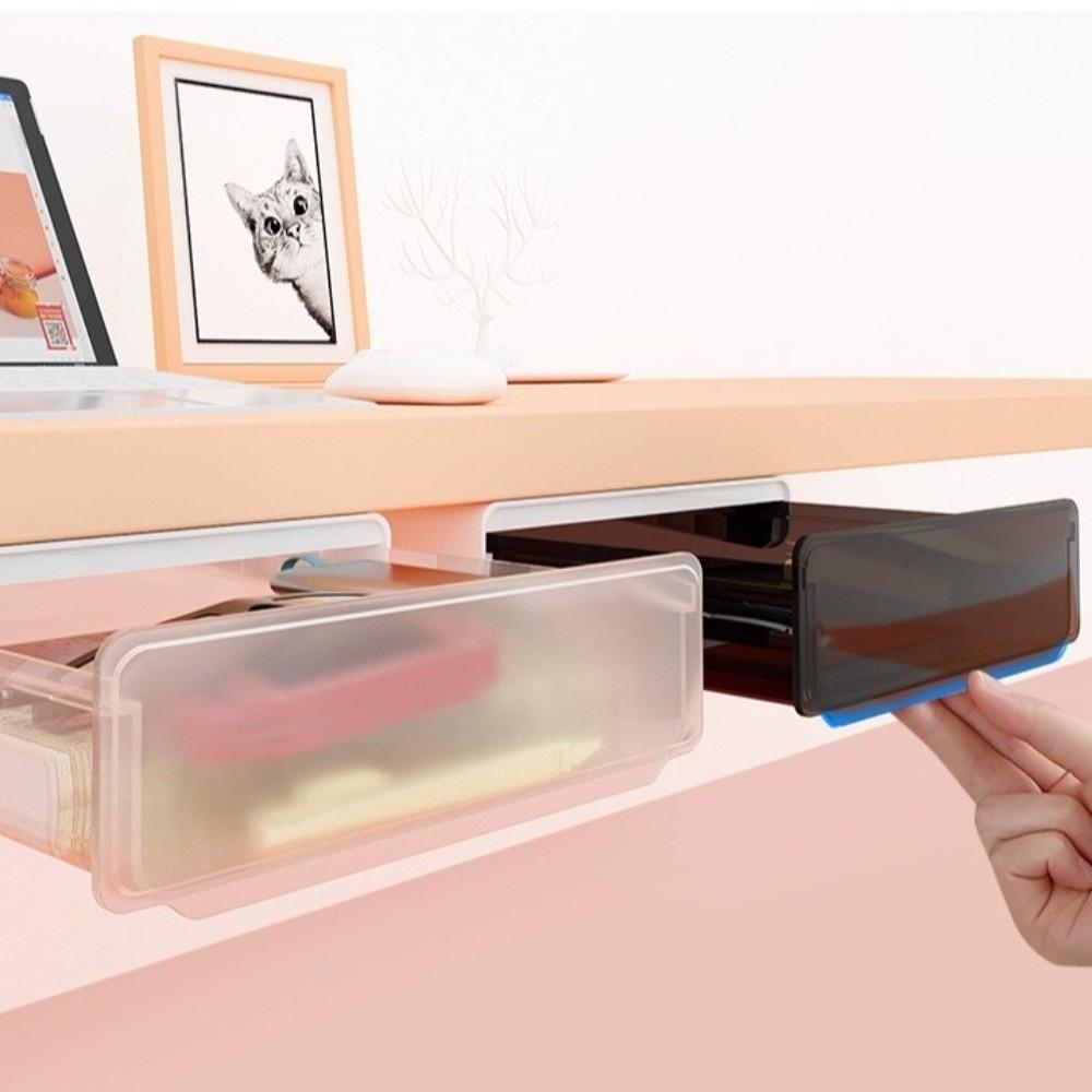 Slide Buckle Drawer Storage Box Space Saving Hidden Office Organizer  Table Under
