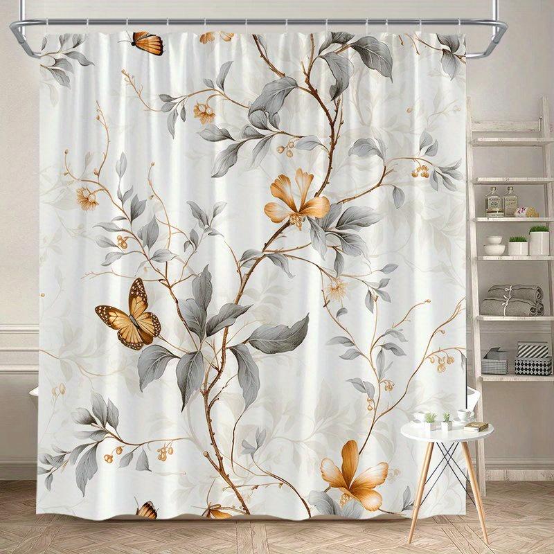 

1Pc Vintage Plant Branch Shower Curtain - Polyester Fabric, Machine Washable, Suitable For Bathroom Hotel Decoration W60H190(CM)-1 Pcs