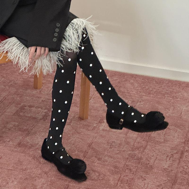 2026 Spring Polka Dot Tights Women Vintange 80D Pantyhose Sexy Semi Opaque Tights Resistant Control Top Stocking Y2K Style