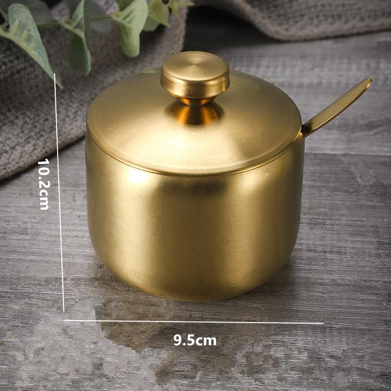 Stainless Steel Seasoning Jar Gold Silver Sugar Bowl With Lid Chili Oil Salt Pepper Jar Seasoning Bottle Box Kitchen Tool