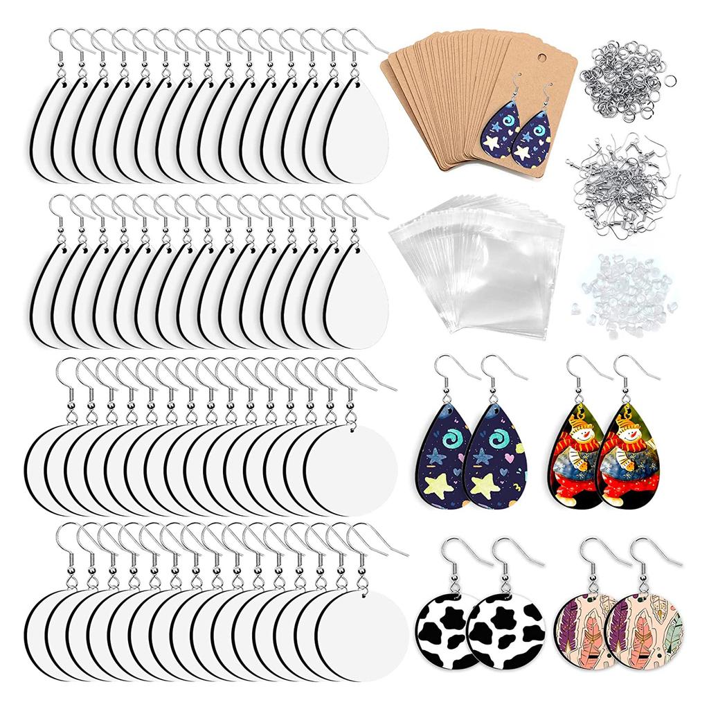 Thermal Transfer Earrings Sets with Earring Hooks Ear Plugs Jump Rings Kraft Paper Sublimation Earring Blanks Products