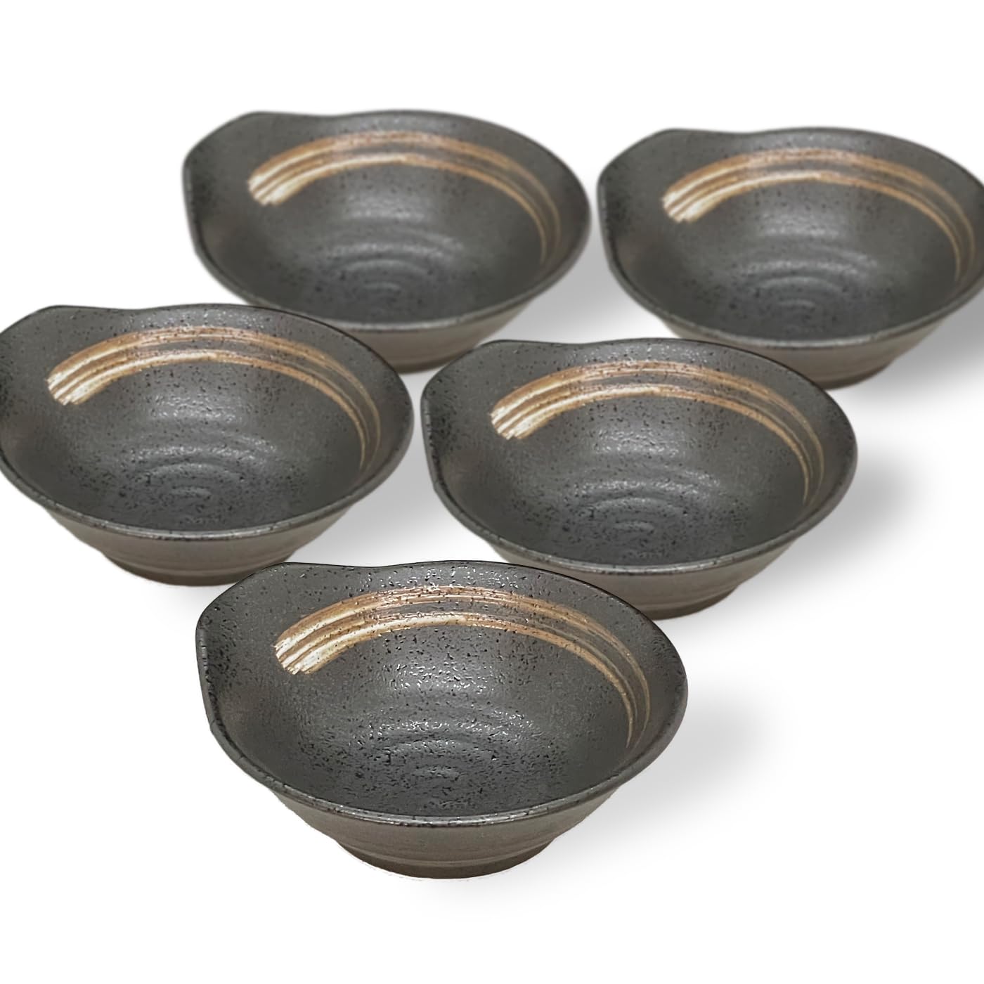

Yamaki Pottery Tonburi Bowl Set (5 bowls), 13.5cm x 12.5cm x 5cm, Mino Ware, Microwave and Dishwasher Safe, Made in Japan (White Brush Tenmoku)