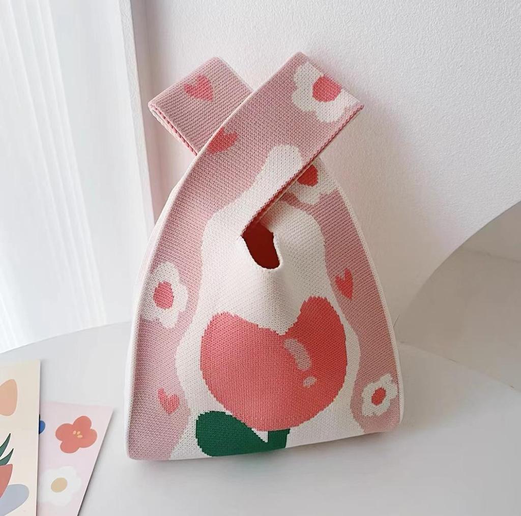Versatile Sweet Potato Small Knitted Wrist Tote Bag