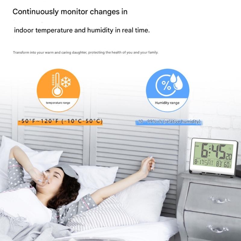 Wall Moutable Tabletop Digital Alarm Clock Large Screen LCD Temperature Hygrometer Display Backlight Battery Powered
