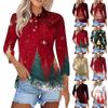 Mote dame casual revers kort 3/4 ermet juleprint skjorte dame knapp opp topper