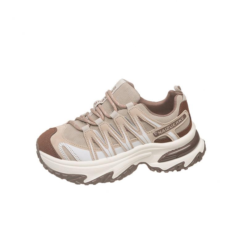 Leather platform mesh sneakers women's shoes 2025 autumn new casual shoes outdoor mountaineering running dad shoes