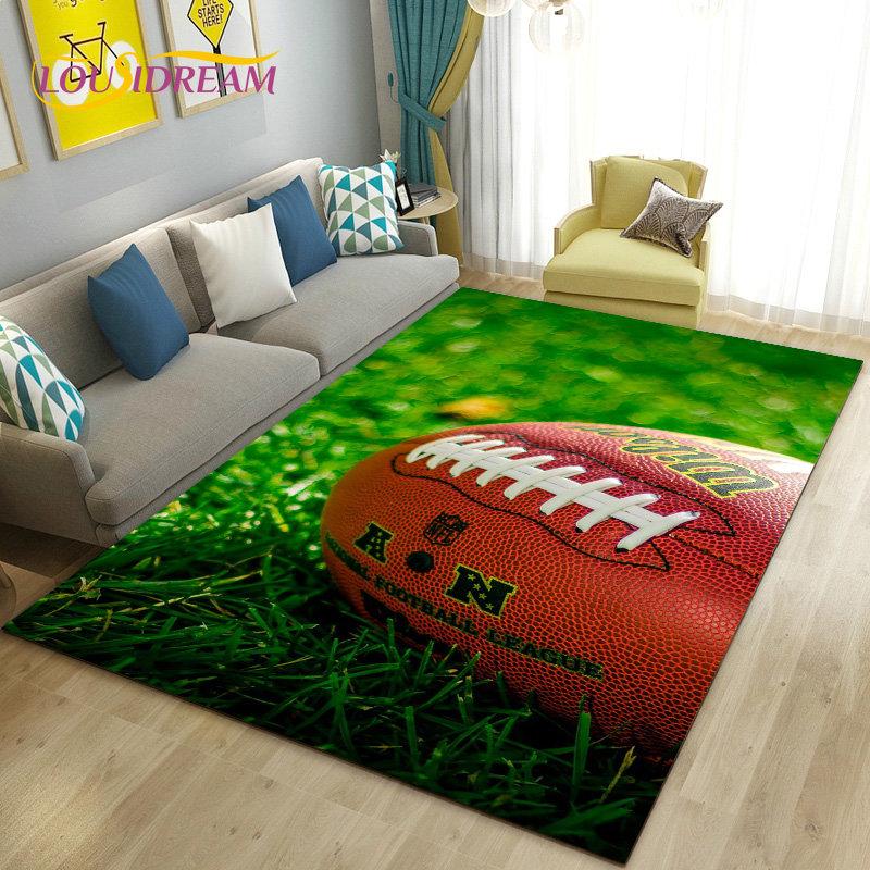 American Football Rugby Area Rug Large,Carpet Rug for Living Room Bedroom Sofa Doormat Decoration, Kids Non-slip Floor Mat 3D