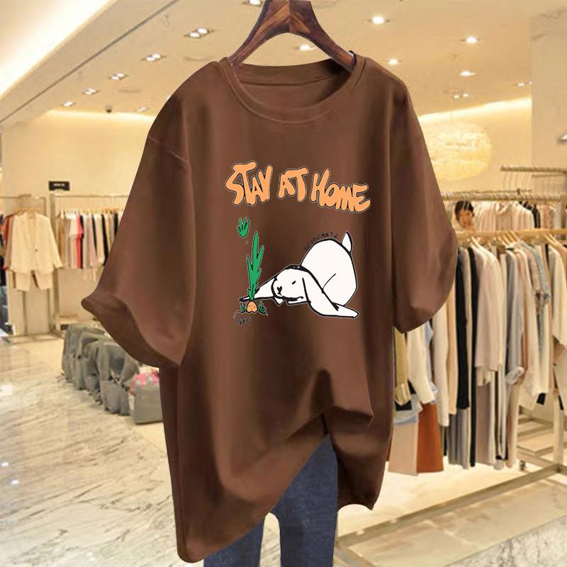 

2025 new short-sleeved loose cotton T-shirt printed crew neck commute XXXL