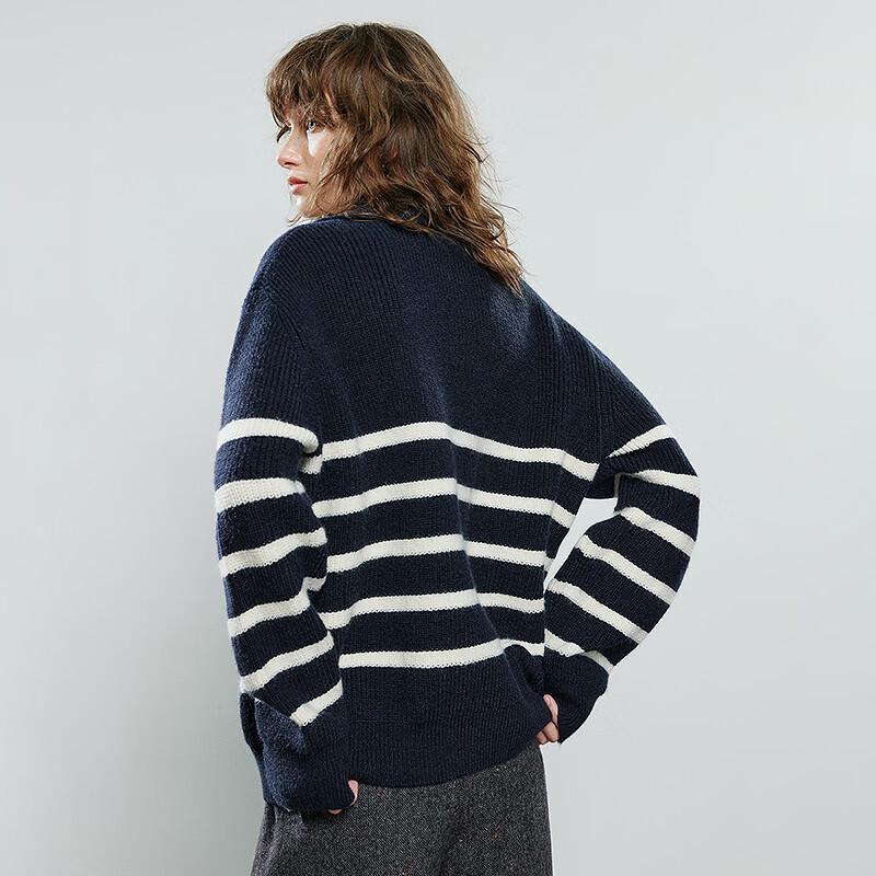 Chuyu Women's 2025 Winter Striped Polo Collar Knit Sweater