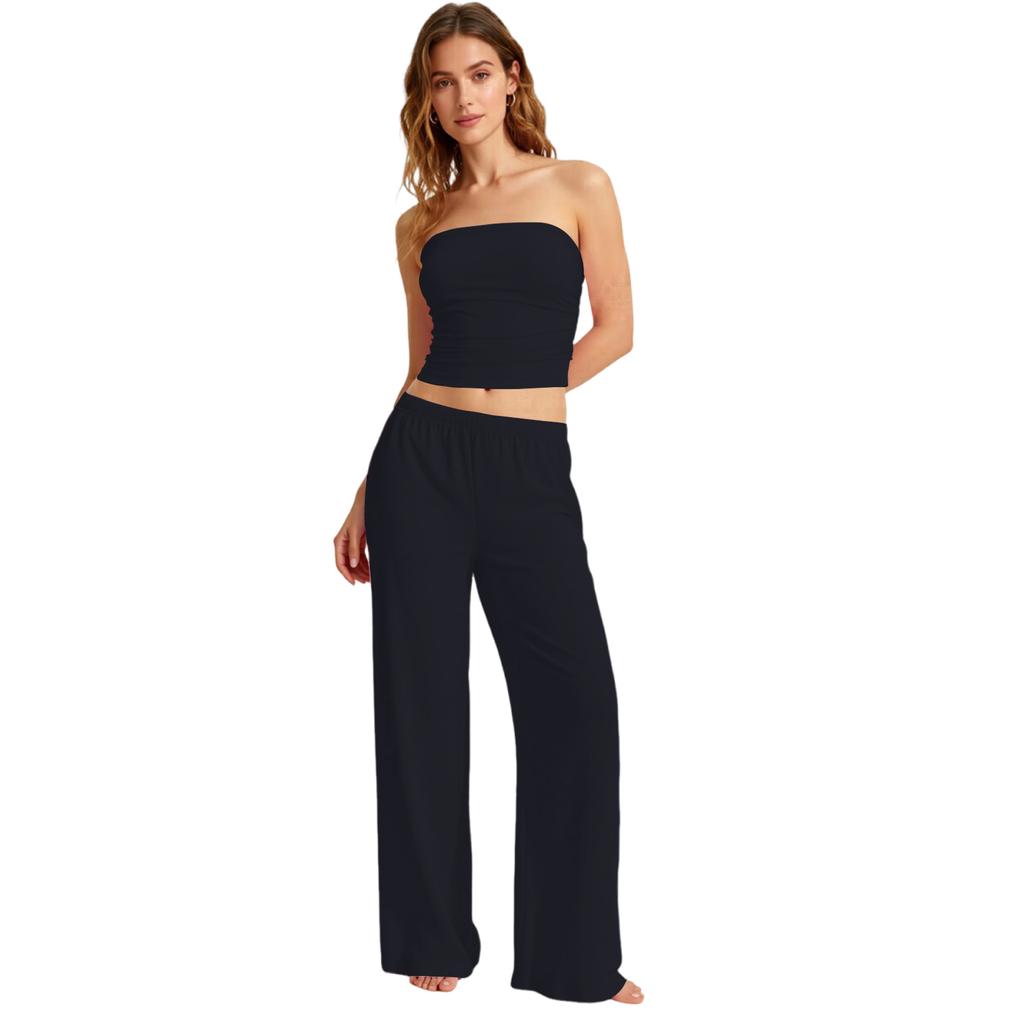 Women's Fashion Strapless Top And Loose-fitting Trousers Summer Set