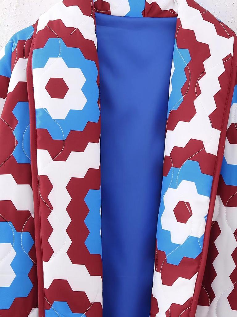 Jesienny damski płaszcz bawełniany patchworkowy z nadrukiem geometrycznym 2023