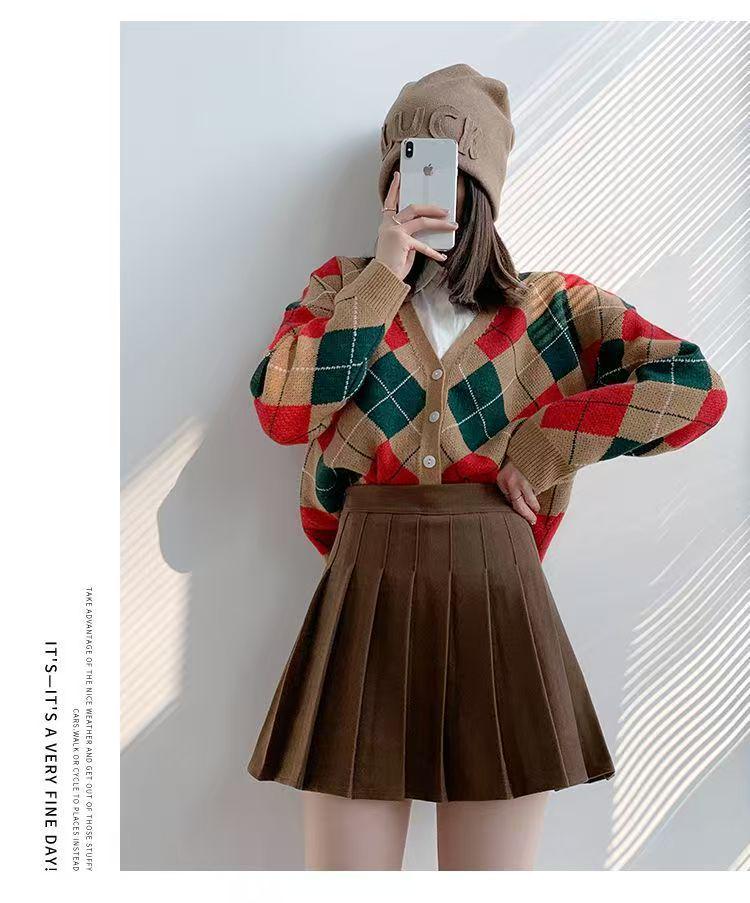 Damen Wollrock mit hohem Bund, Faltenrock in A-Linie - College-Stil, schlankmachender Rock für Herbst/Winter