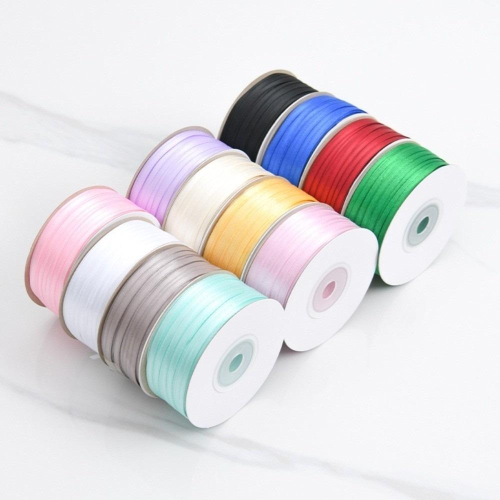 Multi-purpose 50Yards/Roll Thin Ribbon 3MM Double-Sided Balloon Ribbon Solid Color Flower Packaging Ribbon Gift Wrapping
